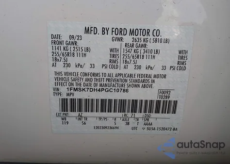 2023 Ford Explorer Xlt из США, поврежденный, VIN 1FMSK7DH4PGC10786